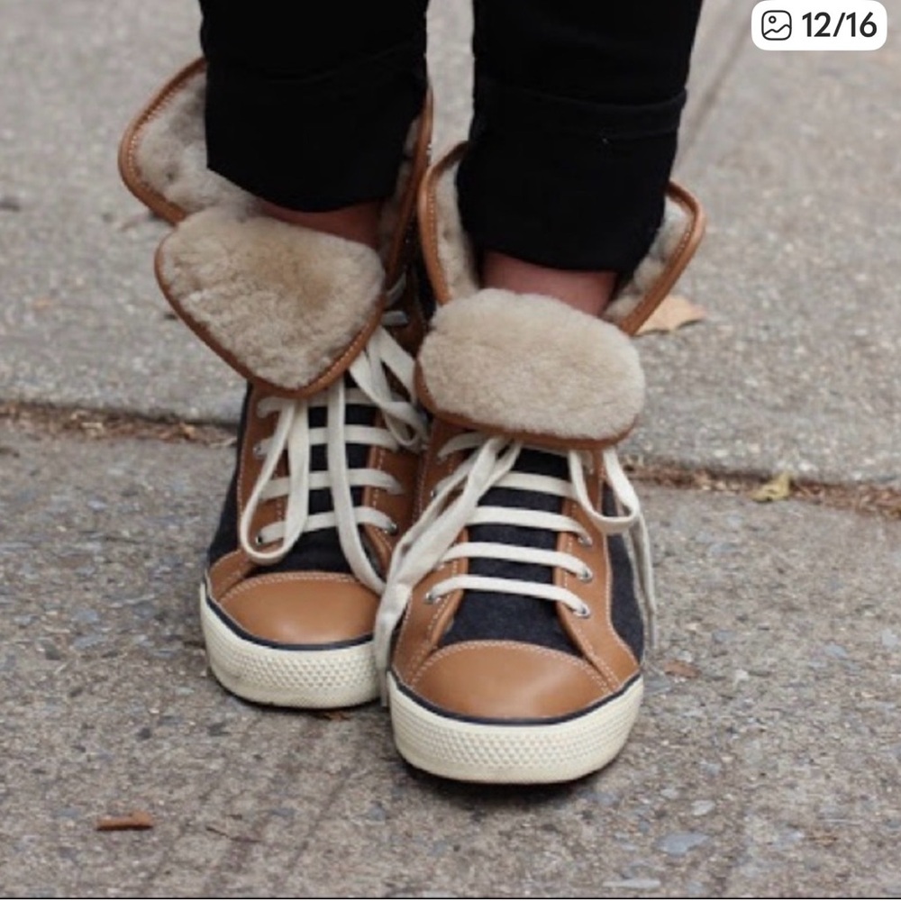 Tory Burch High-Top Benjamin Sneakers with Fur Trim 8.5 - Picture 15 of 15